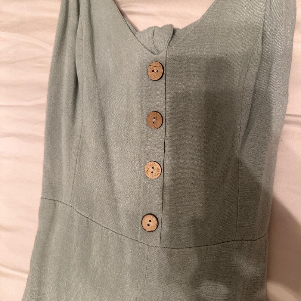Newbury Kustom Light Green Button-Front Jumpsuit - Picture 3 of 5